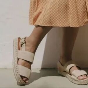 Alohas Women's Double Strap Leather Espadrilles beige 41 NWOT